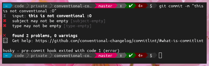 a commit that does not adhere to conventional commits and Husky stopping our commit